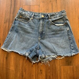 Garage Denim Blue Frayed Jean Shorts
